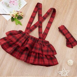 Baby Red Plaid Ruffled Skirt with Suspenders 0-3 months